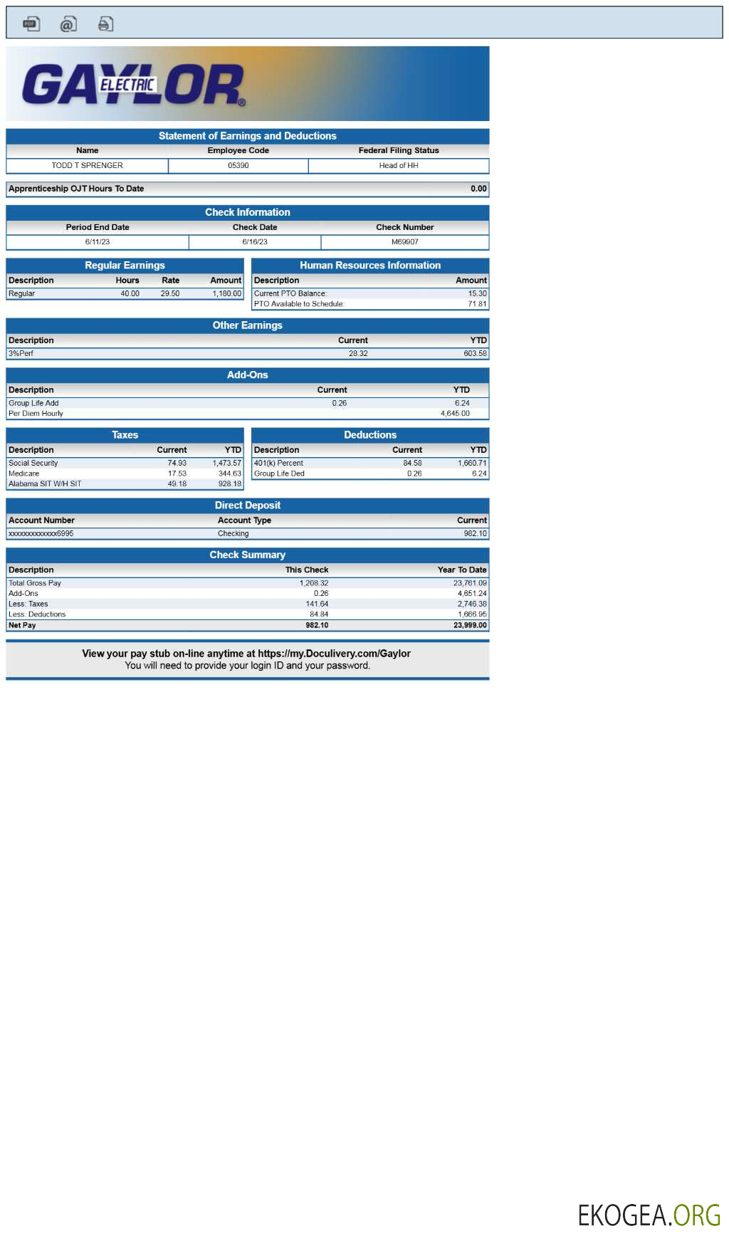 Relevé des gains et déductions de Gaylor Electric   talon de paie.pdf, 1